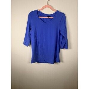 Cynthia Rowley Blue Solid Knit V-Neck 3/4 Sleeve Stretch Top - 1X